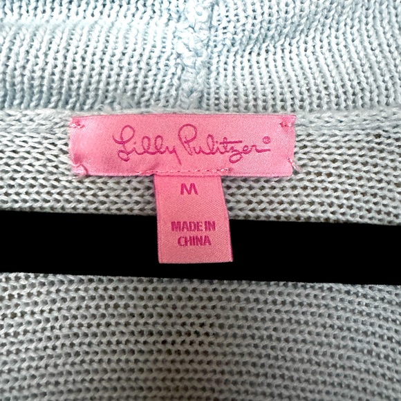 Lilly Pulitzer Tatum Cardigan Women Size M Light Blue Open Front Cotton Blend - Picture 2 of 5